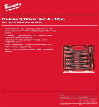 Milwaukee Schroevendraaierset TRI-Lobe 12 Dlg