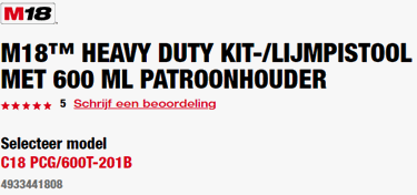 M18 KIT-/LIJMPISTOOL MET 600 ML PATROONHOUDER