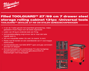 Milwaukee gereedschapwagen gevuld Toolguard