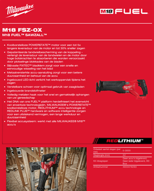 MILWAUKEE M18 FSZ-0X ACCU RECIPROZAAGMACHINE